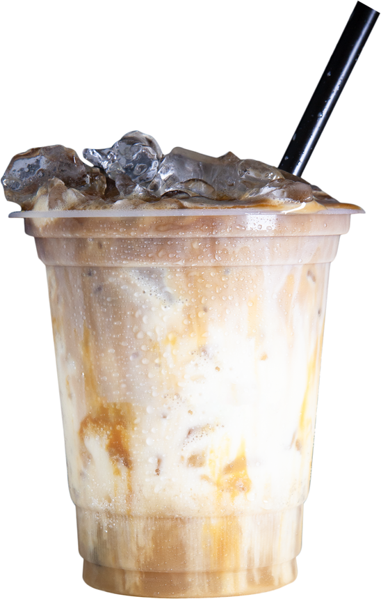 Iced Caramel Coffee with straw in Takeaway Cup